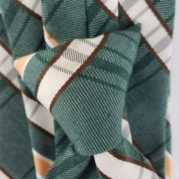 Snapper Vintage New‎ Dead Stock Clip on Tie green yellow white plaid 80's - Picture 5 of 5